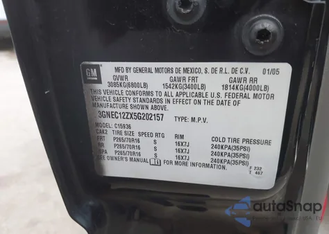 2005 Chevrolet Avalanche 1500 Ls from USA, damaged, VIN 3GNEC12ZX5G202157